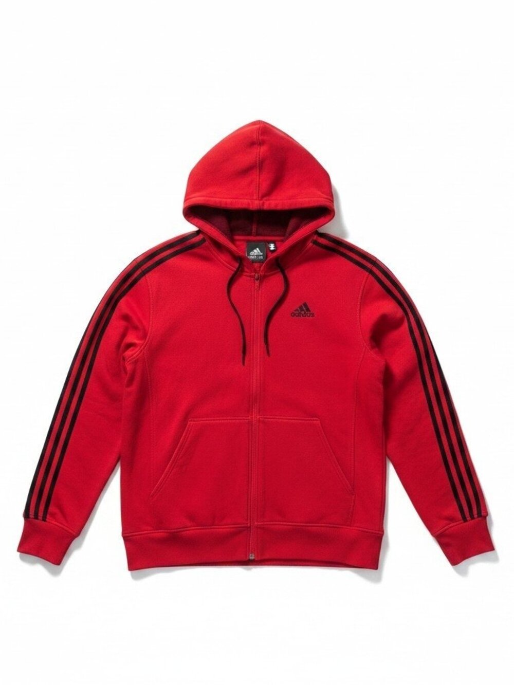 Adidas Essentials 3-Stripes Full Zip Hoodie Red Black Size L